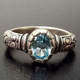 Blue Topaz Boho Ring - Oval Blue Topaz Ring - Solitaire Blue Topaz Band