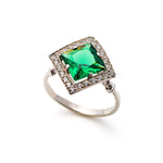 Created Emerald Ring made in 925 Sterling Silver with Square Created Green Emerald in Halo setting, May Birthstone gift idea, symbolizes, ideal for everyday wear and perfect for birthday gifting and special occasions.