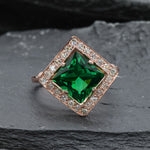 Square Created Green Emerald Ring in Rose Gold Vermeil, ideal May birthstone gift for birthdays and special celebrations.