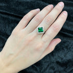 Created Emerald Ring in Rose Gold Vermeil, Halo setting, a stunning May birthstone piece for any occasion and daily wear.