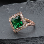 Elegant Rose Gold Vermeil Halo Ring featuring a Square Created Emerald, a meaningful May birthstone gift for all occasions.