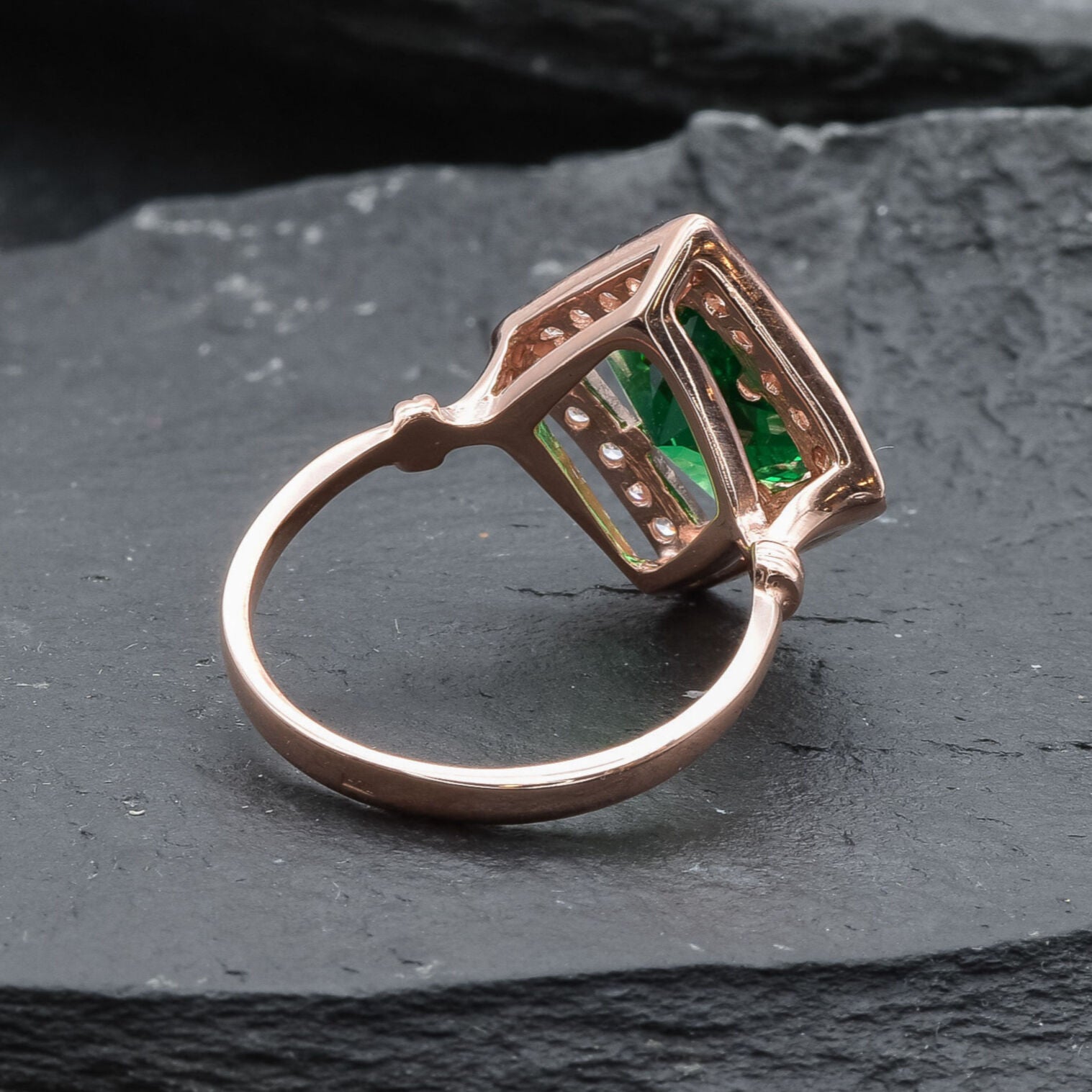 Stunning Rose Gold Vermeil Ring featuring a Square Green Emerald, ideal May birthstone gift for everyday elegance and special events.