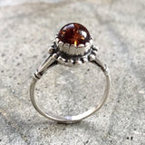 Amber Silver Ring - Natural Amber Ring - Vintage Flower Ring