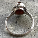 Amber Silver Ring - Natural Amber Ring - Vintage Flower Ring