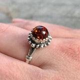 Amber Silver Ring - Natural Amber Ring - Vintage Flower Ring