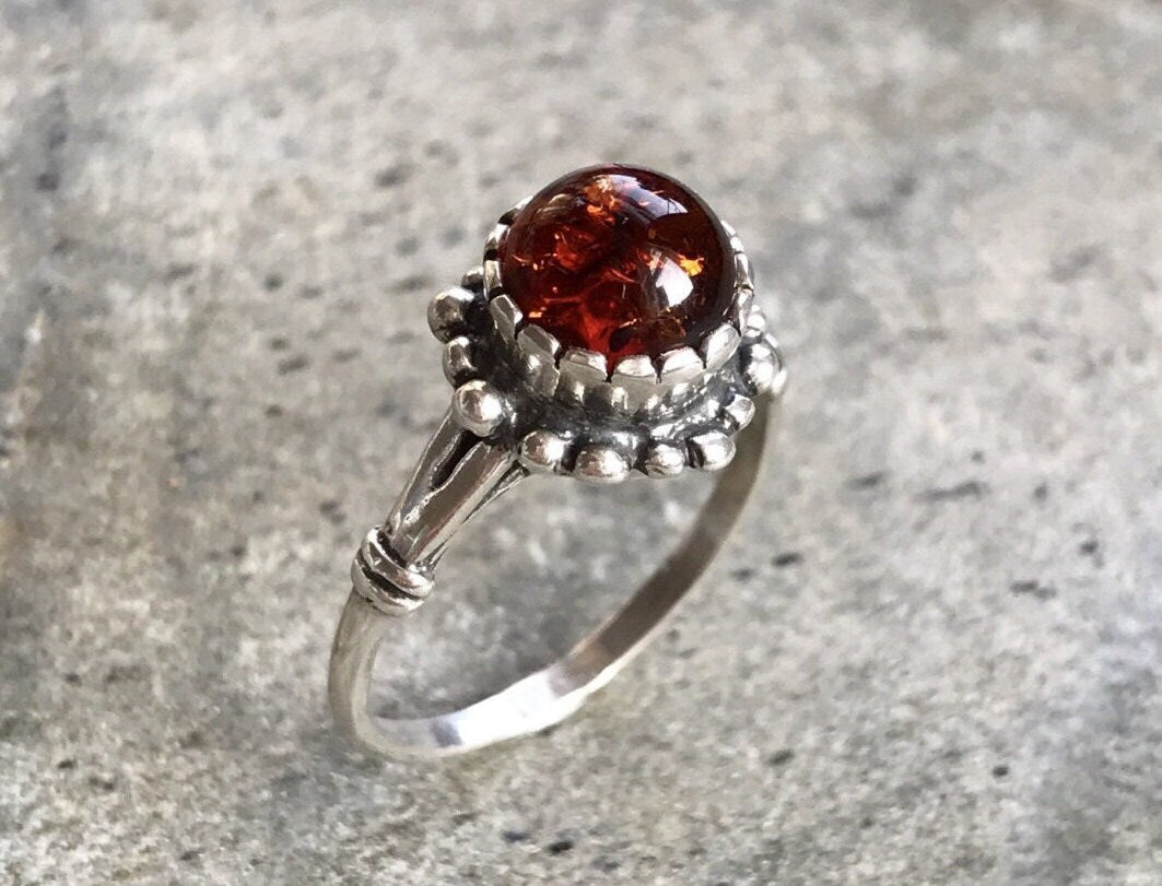 Amber Ring, Natural Amber, Vintage Rings, Antique Rings, Taurus Birthstone, Amber, Healing, Yellow Gemstone, Solid Silver Ring, Pure Silver