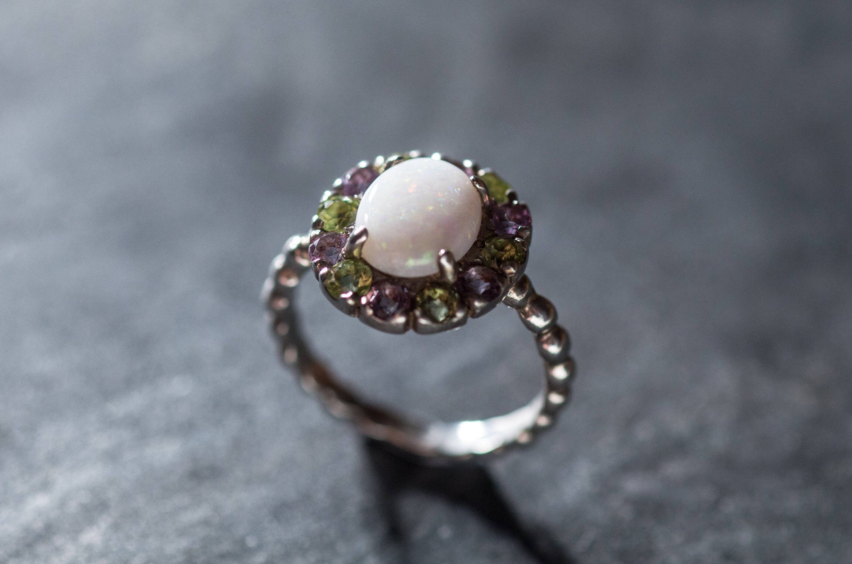 Opal Ring, Australian Opal, Natural Opal, Amethyst Ring, Peridot Ring, Vintage Opal Ring, Vintage Ring, October Birthstone,August Birthstone