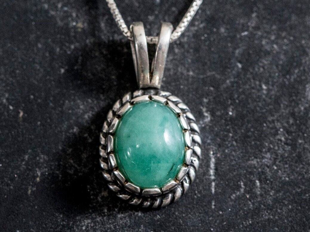Vintage Emerald Oval Pendant, Real Emerald Necklace, Green Gemstone Pendant