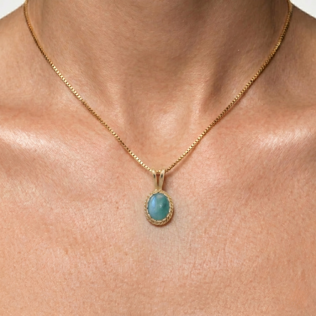 Elegant Natural Emerald Pendant in 18k Gold Vermeil, featuring a stunning oval green emerald, perfect for May birthdays.
