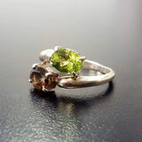 Topaz Silver Ring - Two Stone Ring - Green Bypass Ring