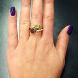 Topaz Silver Ring - Two Stone Ring - Green Bypass Ring