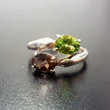 Topaz Silver Ring - Two Stone Ring - Green Bypass Ring