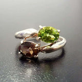 Topaz Silver Ring - Two Stone Ring - Green Bypass Ring