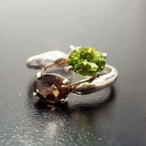 Two Stone Gold Ring - Topaz and Peridot Ring - Gold Bypass Ring