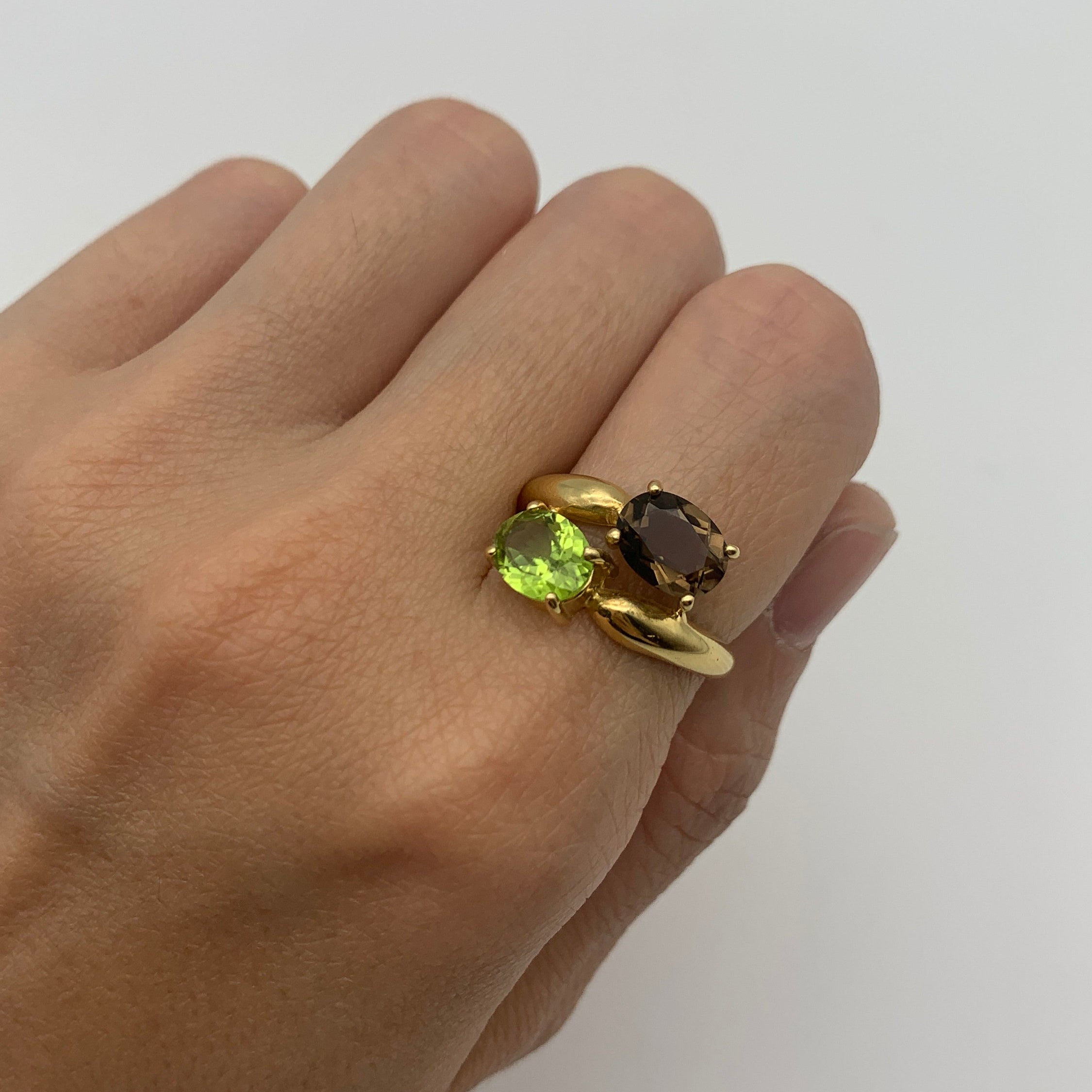 Topaz Ring, Peridot Ring, Smoky Topaz Ring, 2 Stone Ring, Natural Peridot Ring, August Birthstone, December Birthstone, Solid Silver Ring(1)