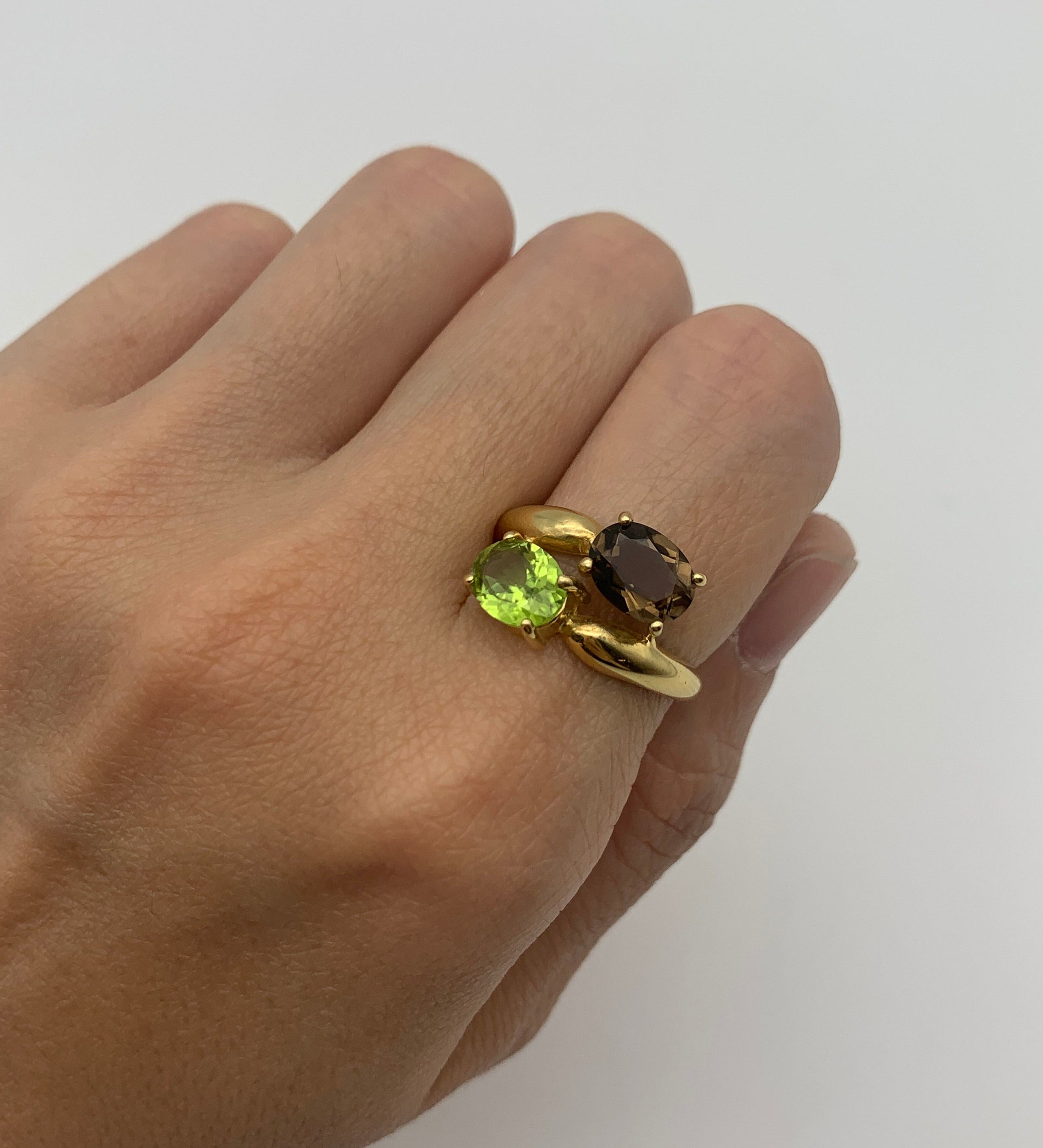 Topaz Ring, Peridot Ring, Smoky Topaz Ring, 2 Stone Ring, Natural Peridot Ring, August Birthstone, December Birthstone, Solid Silver Ring(1)
