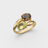Two Stone Gold Ring - Topaz and Peridot Ring - Gold Bypass Ring
