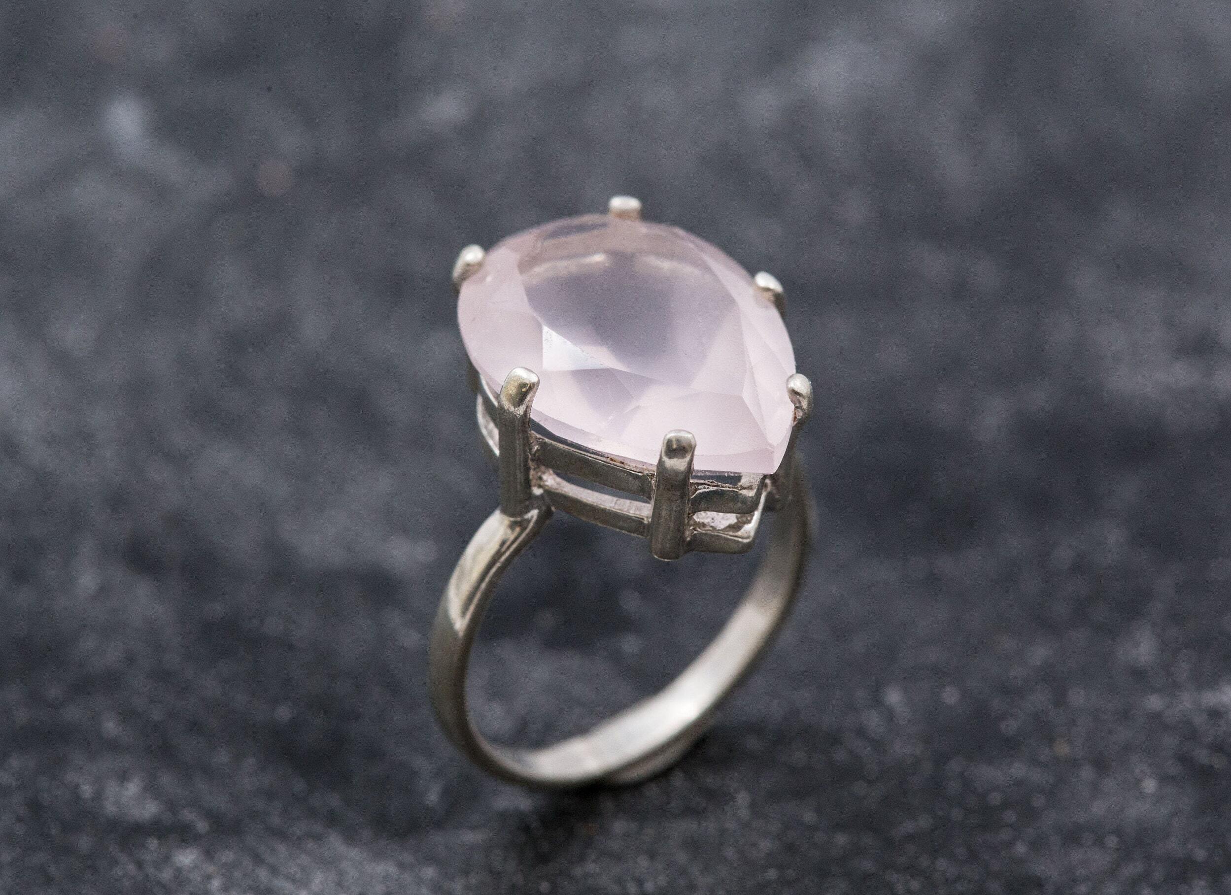 Teardrop Rose Quartz, Rose Quartz Ring, Natural Rose Quartz, Pink Diamond Ring, January Birthstone, Love Ring, Sterling Silver Ring, Pink