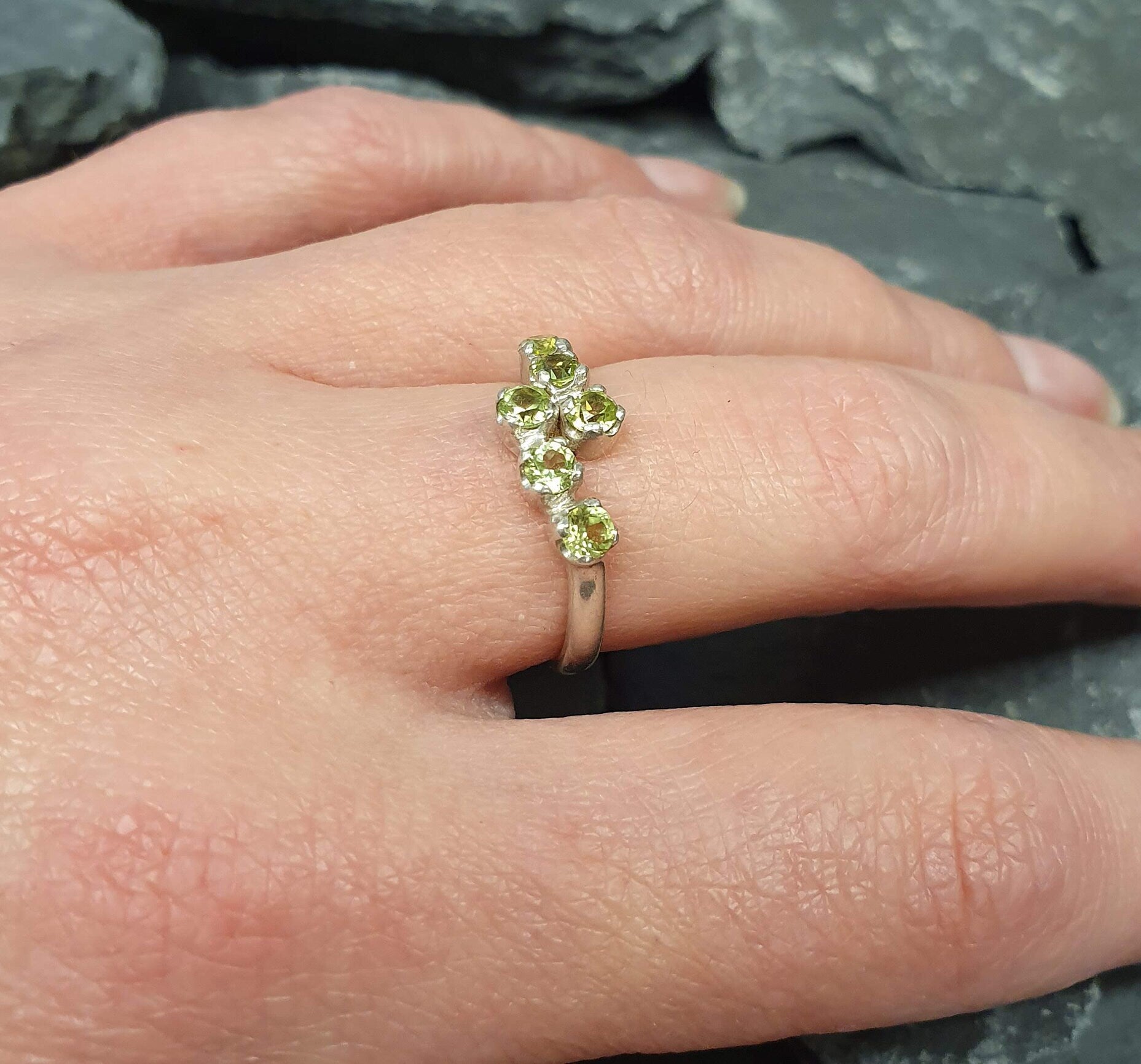 Peridot Ring, Natural Peridot, August Birthstone, August Ring, Green Band, Peridot Band, Vintage Ring, Solid Silver Ring, Birthstone Ring