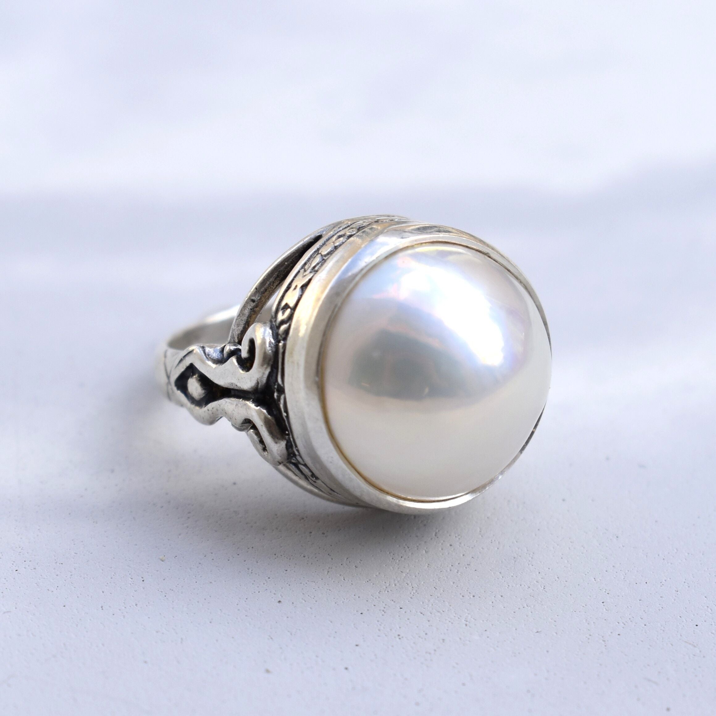 Huge Pearl Ring Natural Mabe Pearl June Birthstone Ring
