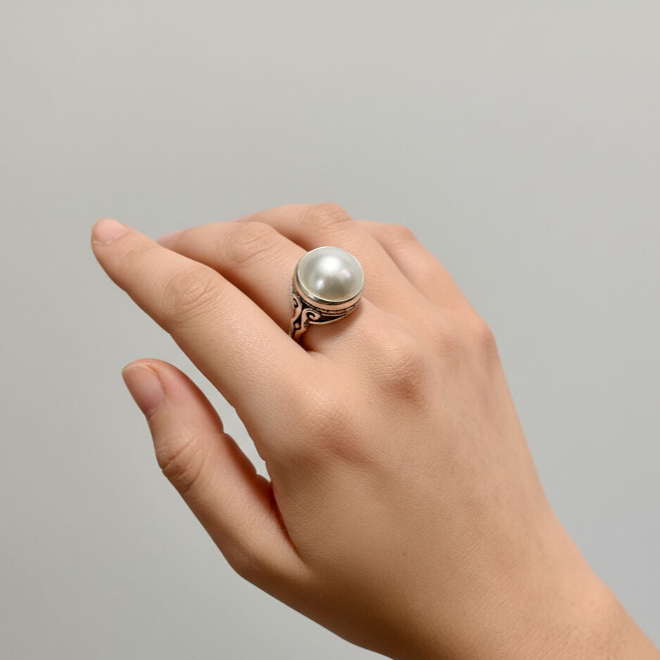 Huge Pearl Ring Natural Mabe Pearl June Birthstone Ring