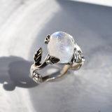 Gold Moonstone Ring - Rainbow Moonstone Ring, Gold Leaf Ring