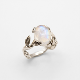 Gold Moonstone Ring - Rainbow Moonstone Ring, Gold Leaf Ring