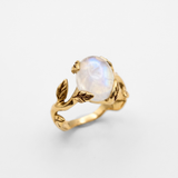 Moonstone Leaf Ring - Two Tone Ring - Vintage Leaf Ring