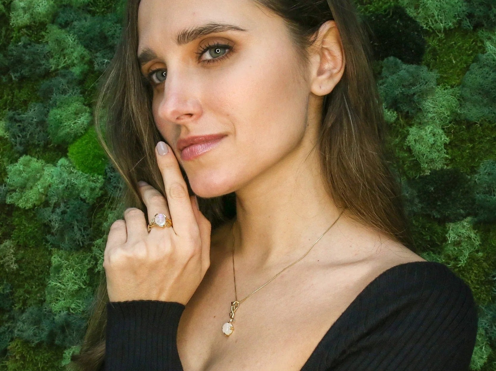 Rainbow Moonstone Ring, Leaf Ring, Vintage Ring, June Birthstone, Natural Moonstone Ring, Flower Ring, Silver Branch Ring, Solid Silver Ring(2)