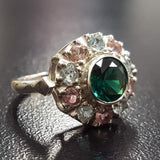 Emerald Flower Ring - Green Victorian Ring - Vintage Statement Ring