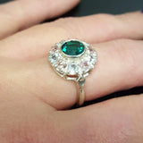 Emerald Flower Ring - Green Victorian Ring - Vintage Statement Ring