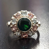 Emerald Flower Ring - Green Victorian Ring - Vintage Statement Ring