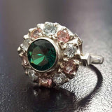 Emerald Flower Ring - Green Victorian Ring - Vintage Statement Ring