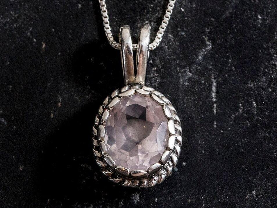 Rose Quartz Pendant, Vintage Pendant, Natural Stone, January Birthstone, Antique Pendant, Pink Pendant, January Pendant, Silver Pendant