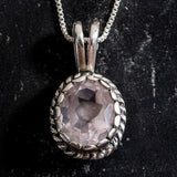 Gold Quartz Pendant - Natural Rose Quartz Necklace, Pink Vintage Pendant
