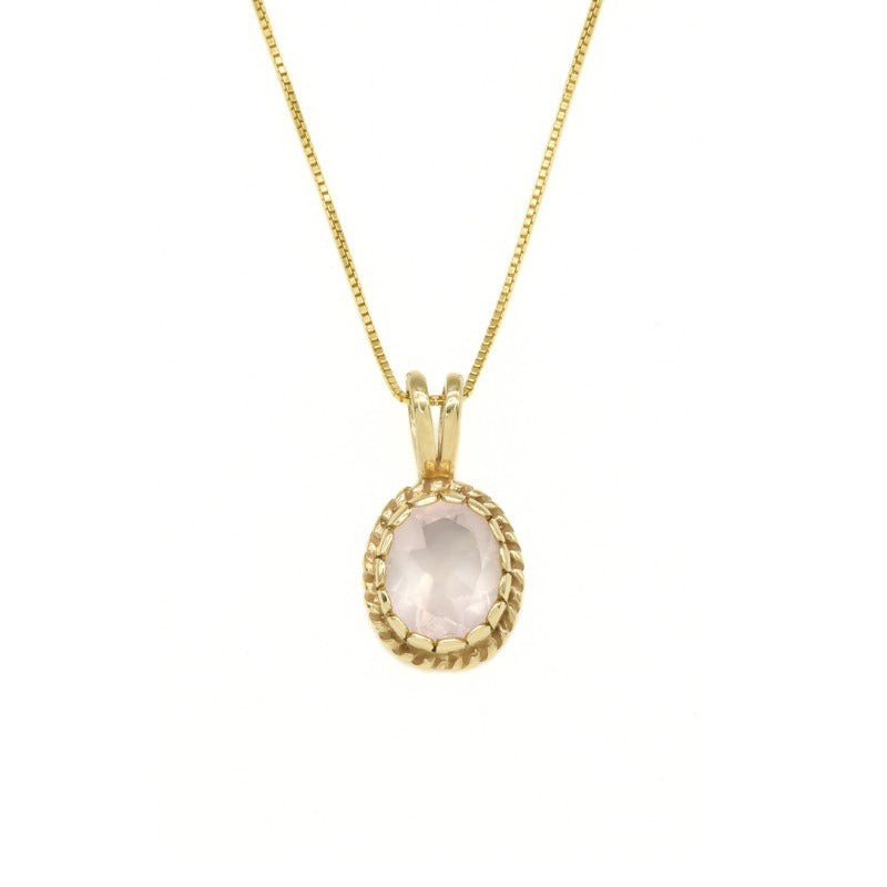 Gold Quartz Pendant - Natural Rose Quartz Necklace, Pink Vintage Pendant