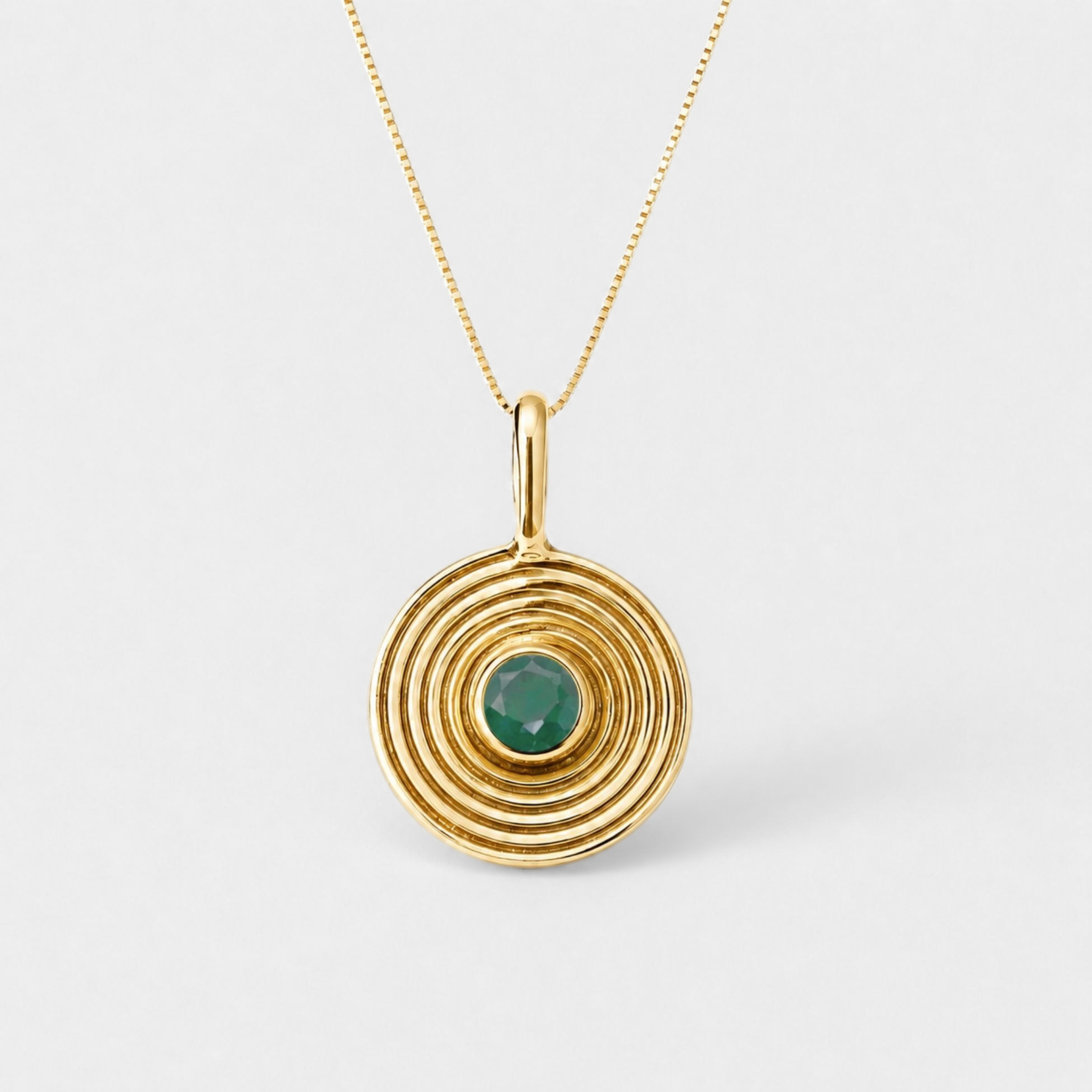 Natural Emerald Pendant made in 18k Gold Vermeil with Round Natural green Emerald in Bezel setting, May Birthstone gift idea, symbolizes growth, harmony, and deep emotional healing, ideal for everyday wear and perfect for birthday gifting and special occasions.