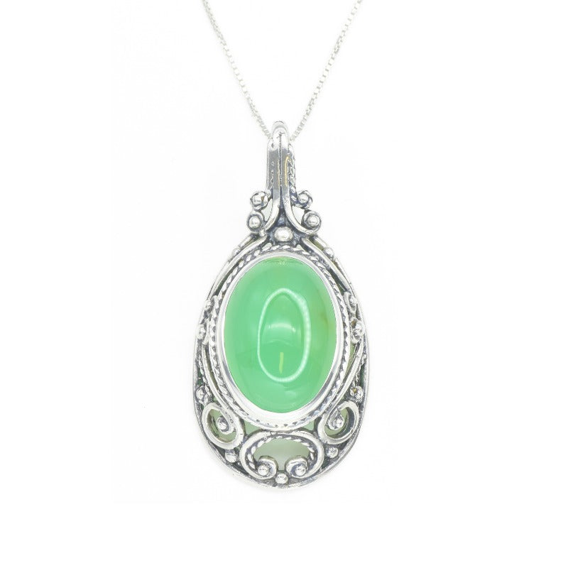 Antique Pendant, Natural Chrysoprase, Green Vintage Pendant, Chrysoprase Pendant, May Birthstone, Bright Pendant, Solid Silver Pendant