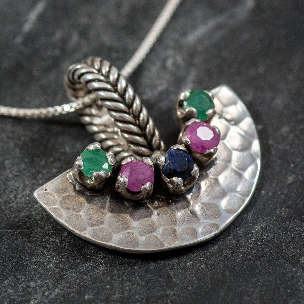 Emerald Pendant, Ruby Pendent, Natural Stones, Sapphire Pendant, May Birthstone, July Birthstone, September Birthstone, Silver Pendant