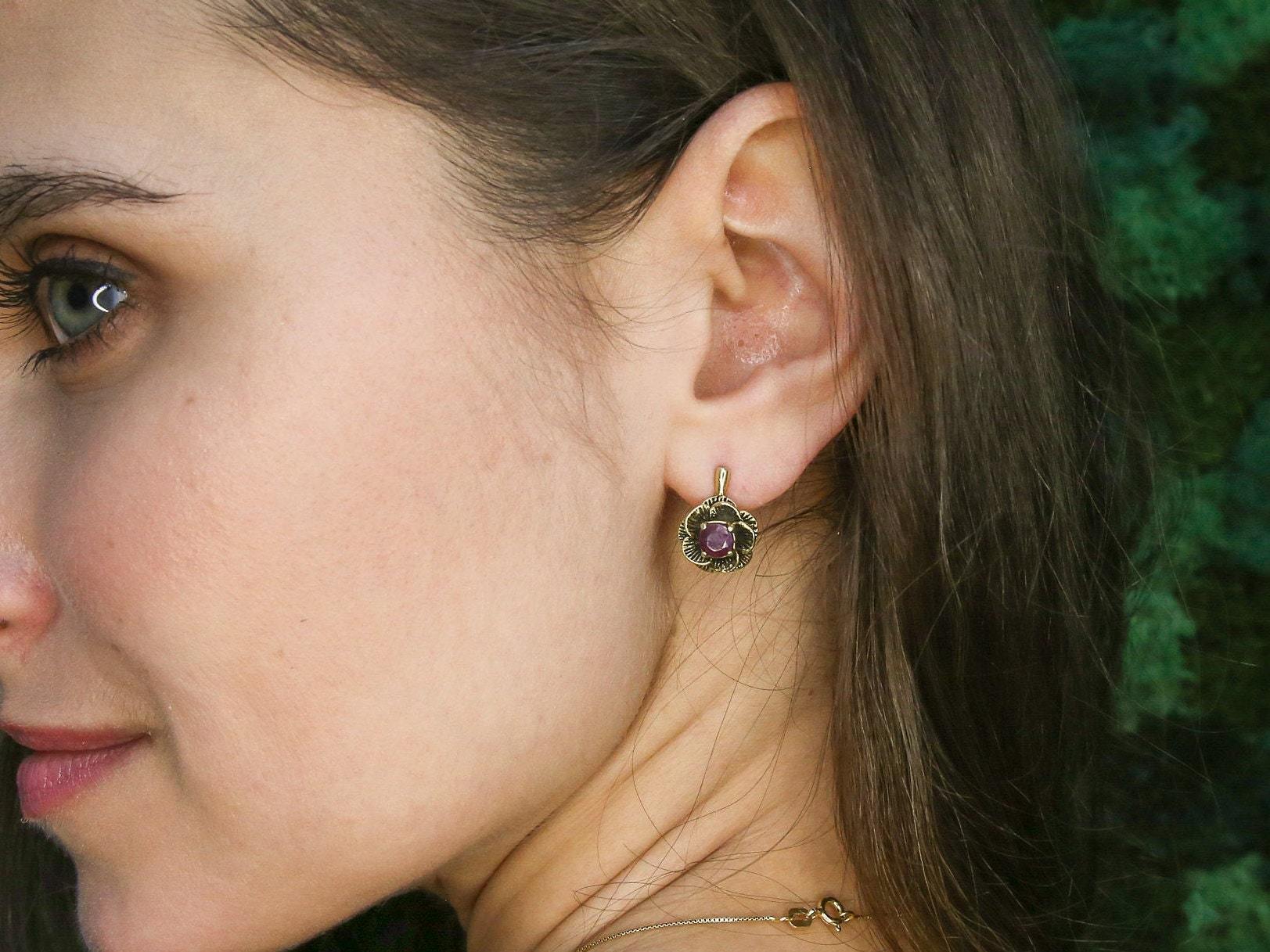 Elegant 18k Gold Vermeil Natural Ruby Earrings, perfect for everyday wear and special occasions, embodying nobility and passion.