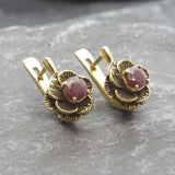 Natural Ruby Earrings made in 18k Gold Vermeil with Round Natural Red Ruby in Prong setting, July Birthstone gift idea, symbolizes nobility, purity, and passion, ideal for everyday wear and perfect for birthday gifting and special occasions.