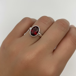 Natural Garnet Sterling Silver Ring, elegant bezel setting, symbolizes love & passion, perfect for birthdays & special occasions.
