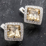 Vintage Citrine Earrings - Yellow Diamond Earrings - Princess Cut Earrings