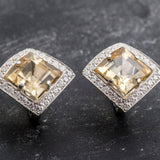 Vintage Citrine Earrings - Yellow Diamond Earrings - Princess Cut Earrings