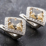 Vintage Citrine Earrings - Yellow Diamond Earrings - Princess Cut Earrings