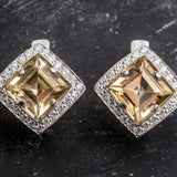 Vintage Citrine Earrings - Yellow Diamond Earrings - Princess Cut Earrings