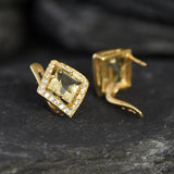 Gold Citrine Earrings - Natural Citrine Earrings, Yellow Diamond Earrings