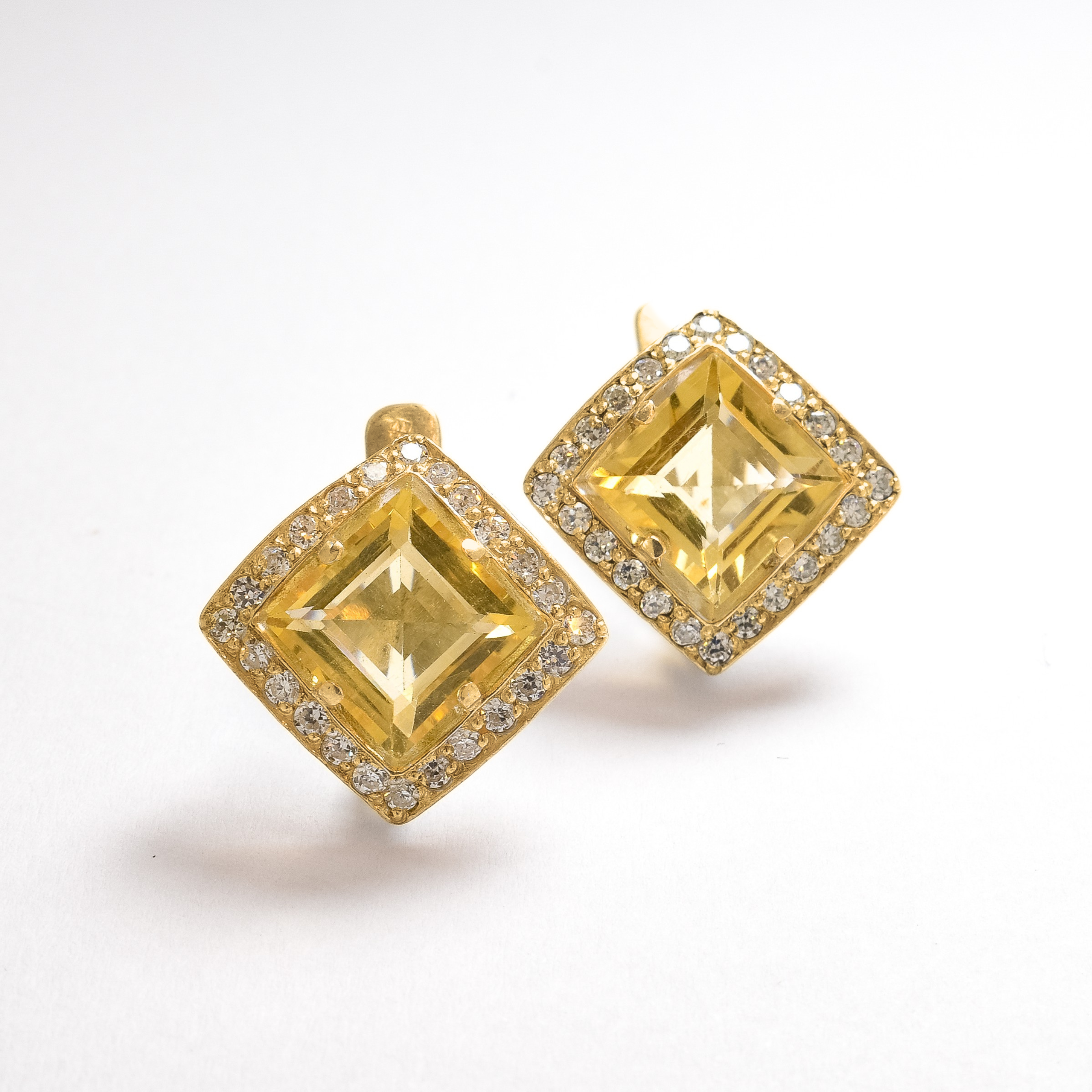 Gold Citrine Earrings - Natural Citrine Earrings, Yellow Diamond Earrings