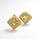 Vintage Citrine Earrings - Yellow Diamond Earrings - Princess Cut Earrings