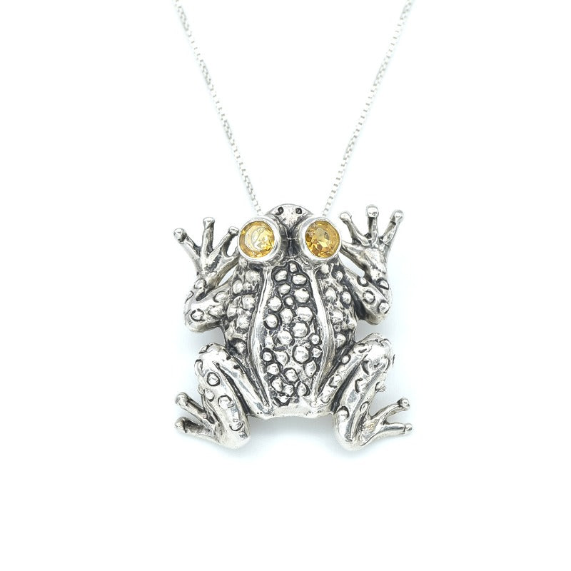 Frog Pendant, Citrine Pendant, Natural Citrine, November Birthstone, Animal Pendant, Frog Eyes Pendant, Vintage Frog Pendant, Silver Pendant